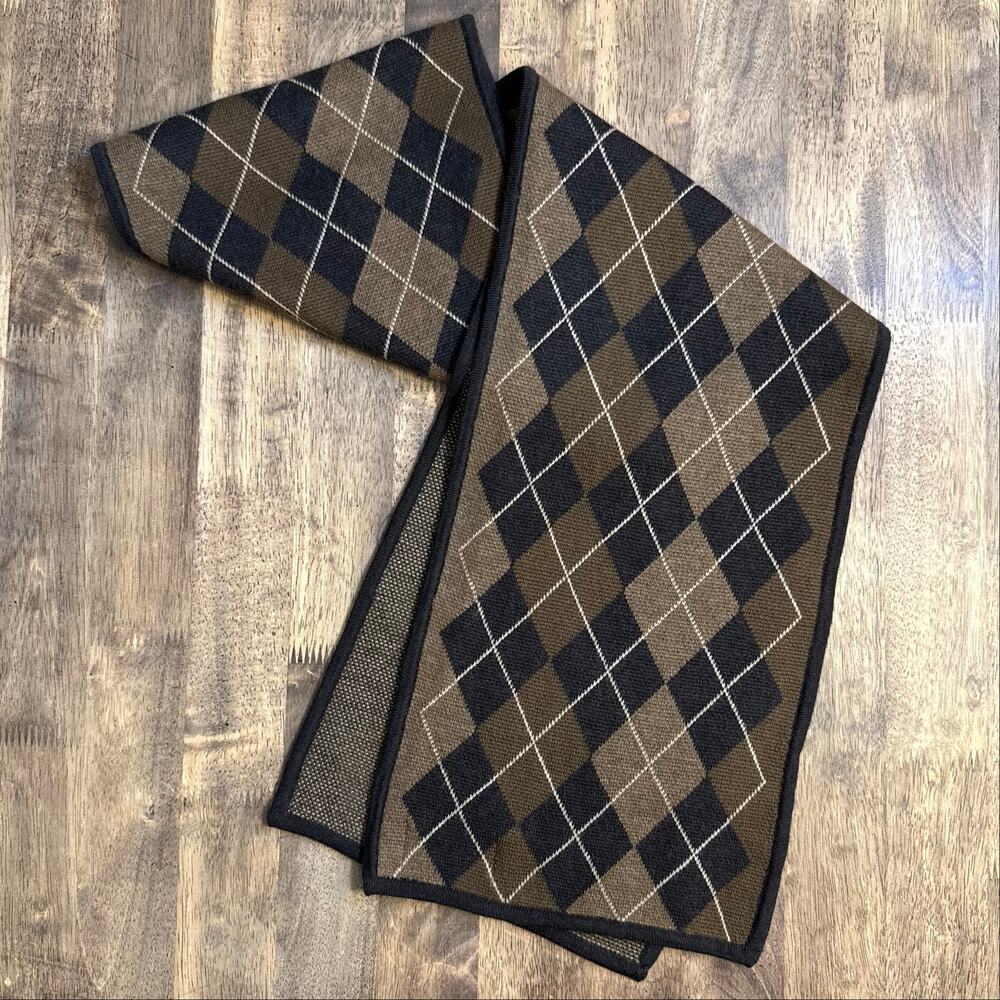 Murano 100% Merino Wool Scarf Argyle Diamond Rectangle Winter Brown 76.5" - Picture 2 of 6